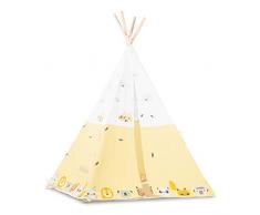 Lalaloom SAVANAH TIPI - Teepee tente de jeu pour enfants tissu en coton à lintérieur design exclusif animaux jaune blanc