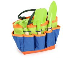Small Foot 12015 Sac de Jardin Compact en Bois et métal avec 3 Outils de Jardinage pour Enfants à partir de 3 Jouets, Multicolore