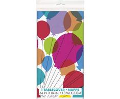 Unique Party 73123-Nappe en Plastique-2,13 m x 1,37 m-Fête à thème Anniversaire Ballons et Arc en Ciel, 73123, multicolore