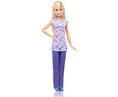 Barbie Métiers poupée infirmière blonde avec blouse, pantalon violet et stéthoscope, jouet pour enfant, DVF57