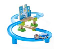 HABA 303739 - Kullerbü – Circuit de Jeu Course-Poursuite policière | Piste de balle en bois et jouets motorisés de 2 à 8 ans | Avec voiture de police et balle de personnage Rudi Robber
