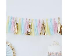 Ginger Ray Guirlande à pompons Bleu pastel, rose et doré 2 m