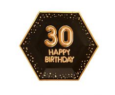 Neviti- Glitz & Glamour-Plate-Large-Black & Gold-Age 30 Assiettes en carton, 773116