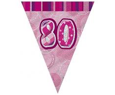 Unique Party - 90958 - Guirlande Fanions de 80e Anniversaire - 2,7 m - Rose Glitz