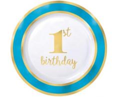 Amscan International 430620 Papier Vaisselle, Assiette Plastique 26 cm 1er Anniversaire Bluebrdr