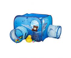 Relaxdays 10024758 Tente de Jeu Tunnel pour Enfant Motif Requin Pop-up avec 2 Tunnels déveil Bleu 80 x 140 x 140 cm
