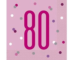 Unique Party- Serviettes de table en papier, 83574, Rose, Age 80