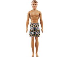 Barbie Plage poupée Ken châtain avec short de bain motifs triangles, jouet pour enfant, FJF09
