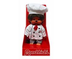 Sekiguchi 220441 Monchhichi Junge Cuisine en Peluche Marron avec déguisement et Chapeau de Cuisine Env. 20 cm