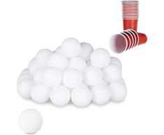 Relaxdays Blanc 48 Bière Balles Ping-Pong Tennis de Table Loto Jeu à Boire Sans Inscription 38mm Plastique, 10021524, 38 mm