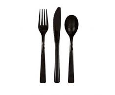 Unique Party 39497-Lot de Couverts en Plastique pour 6 Invités-Noir-18 Pièces, 39497, Noir