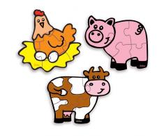 Vilac - Jouets en Bois - Boîte Vache 3 Puzzles Ferme
