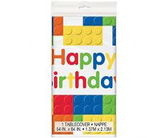 Unique Party 58233 - Nappe en Plastique - 2,13 m x 1,37 m - Fête dAnniversaire à thème de Blocs des Constructions