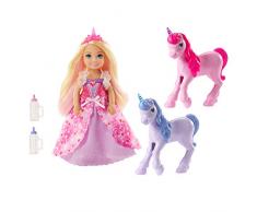 Barbie Dreamtopia Coffret Cadeau mini-poupée Chelsea Princesse avec une robe à cœurs, 2 bébés licornes et accessoires, jouet pour enfant, GJK17