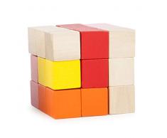 Small Foot Cube de Construction Rouge-Jaune en Bois, certifié FSC 100%, défi dhabileté, Un Vrai accroche-Regard décoratif, entraînement du Cerveau pour Petits et Grands à partir de 5 Ans. Jouets, 11143, Multicolore