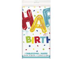Unique Party 73103-Nappe en Plastique-2,13 m x 1,37 m-Fête à thème Joyeux Anniversaire Ballon, 73103, multicolore