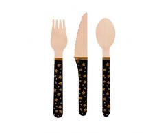 Neviti 775684 Glitz & Glamour Ménagère de 24 Pièces Couverts en Bois Noir/Or 16,4 x 2 x 0,3 cm