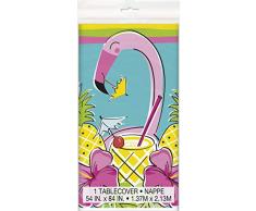 Unique Party 72693 - Nappe en Plastique - 2, 13 m x 1, 37 M - Fête à Thème Estivale Ananas et Flamant