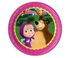 Procos 86511 - Lot de 8 Assiettes en Carton Masha et Michka, Ø23 cm, Multicolore