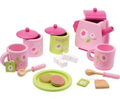 Small Foot 2849 service à thé pour enfants Fleuri en bois, accessoires pour la cuisine des enfants, 17 pcs. à partir de 3 ans