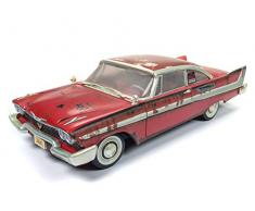 Auto World - Miniature Voiture Plymouth Fury Christine Dirty Version 1958 Echelle 1/18, AWSS119, Rouge/ Blanc