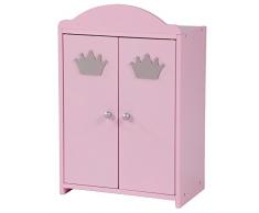 roba Armoire poupée 2-portes de la collection Princesse Sophie, MDF et bois massif laqués en rose, avec 1 espace de rangement et 1 portemanteau.