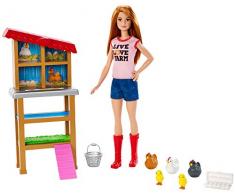 Barbie Métiers coffret poupée Fermière Rousse avec poulailler, 3 Poules, 2 Poussins et accessoires, jouet pour enfant, FXP15