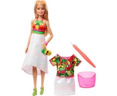 Barbie Fashionistas poupée Crayola Surprise Fruitée blonde avec un pinceau et deux tenues à colorier, jouet pour enfant, GBK18