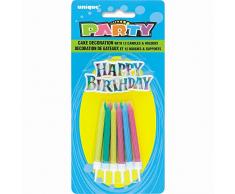 Unique Party - 1960 - Lot de 25 Bougies dAnniversaire - Spirale avec Bougeoir et Décoration à Gâteau - Happy Birthday