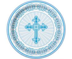 Unique Party 43824 18 cm Radiant Cross Bleu Religieux Assiettes de fête, Lot de 8