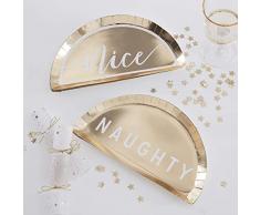 Ginger Ray GOL-628 Assiettes en papier pailleté Naughty or Nice-Gold Métallique