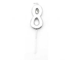 Gifts SHATCHI-1349 Lot de 8 bougies en forme de chiffre Shatchi Argenté