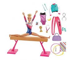 Barbie Métiers coffret poupée Gymnaste blonde en justaucorps avec poutre et accessoires, jouet pour enfant, GJM72