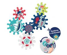 LUDI - Engrenages à fixer à la faïence pour jouer à lheure du bain. Dès 10 mois. Un ingénieux système de roues crantées. Fixation ventouse. 1er jeu de construction. Développe la dextérité - 40056