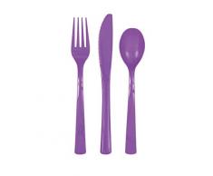 Unique Party 39532-Lot de Couverts en Plastique pour 6 Invités-Violet-18 Pièces, 39532, violet