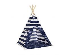 Fun with Mum Tee-Mat-NAV-STR Tipi Set avec Tapis de Sol Motif Rayures Bleu Marine
