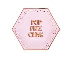 Neviti Glitz & Glamour-Plate-Large-Pink & Rose Gold-Pop Fizz Clink Assiettes en Carton, 773239