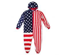 Grenouillère polaire USA stars and stripes, combinaison lounge, onesie pelucheux unisex, avec motif drapeau américain, étoiles et bandes - Taille 165-175cm (L)