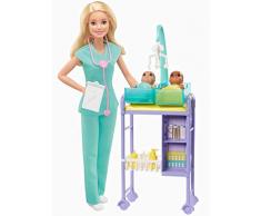 Barbie Métiers coffret poupée Pédiatre blonde avec cabinet médical, deux bébés et accessoires, jouet pour enfant, GKH23