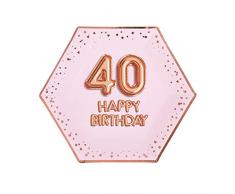 Neviti- Glitz & Glamour-Plate-Large-Pink & Rose Gold-Age 40 Assiettes en carton, 773215