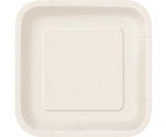 Unique Party - 32360 - Paquet de 16 Assiettes Carrées en Carton - 18 cm - Ivoire