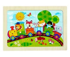 Hess Jouet en Bois 14941 – Puzzle en Bois Ferroviaire, 12 pièces, env. 24 x 24 cm