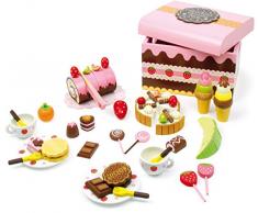 2847 Caisse à friandises en bois, accessoires pour magasin et cuisine pour enfants avec bonbons, 39-pcs. à partir de 3 ans