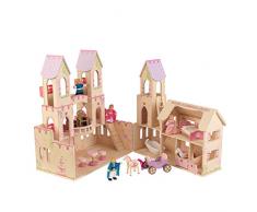 KidKraft 65259 Maison de poupées en bois Princess Castle incluant accessoires et mobilier, 3 étages de jeu pour poupées 30 cm