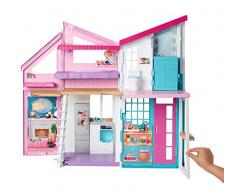Barbie Mobilier La Maison à Malibu repliable pour poupées, deux étages et plus de 15 accessoires, jouet pour enfant, FXG57