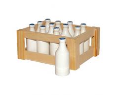 Small Foot 7062 bouteilles de lait en bois, dans une caisse en bois nostalgique, set de 12, à partir de 3 ans