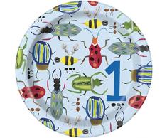 Unique Party 73344 - Assiettes en Carton - 18 cm - Fête à Thème Insecte 1er Anniversaire - Paquet de 8