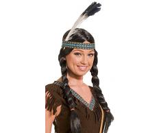 Folat- Native American Wig with Braids and Feather. Guirlande, 26822, Noir, Taille Unique