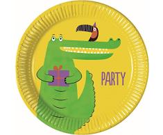Procos 90556 Crocodile Lot de 8 Assiettes en Carton Jaune Vert