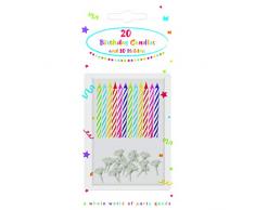 Procos PR6651 Lot de 20 bougies chauffe-plat colorées avec support numéroté et Birthday Multicolore
